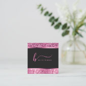 Luxus Hot Pink Glitzer Modernes Script Monogram Quadratische Visitenkarte (Stehend Vorderseite)