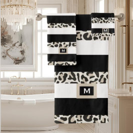 Luxus Hotel Monogram Black Rose Gold Weißer Badema Badhandtuch Set