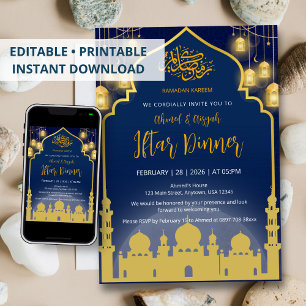 Luxus Iftar-Dinner in der Moschee in Navyblau und Einladung