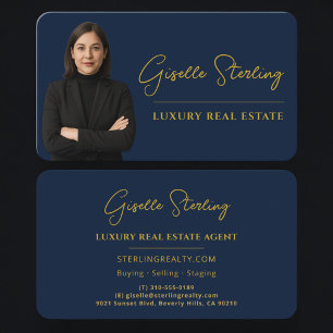 Luxus-Immobilien Navy Blau Gold Schrift Visitenkarte