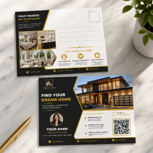 Luxus-Immobilien Schwarzgold QR-Marketing Postkarte