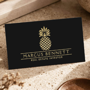 Luxus-Immobilieninvestor Goldene Ananas Schwarz Visitenkarte