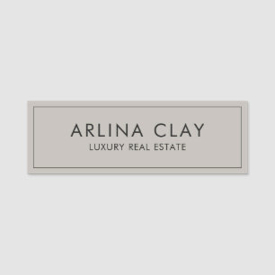 Luxus-Immobilienmakler-Name-Tag Modern Greige Namensschild