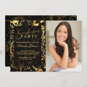 Luxus in Black Foto Einladung (Vorne/Hinten)