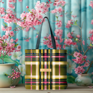Luxus individuell Olivgrün, Gold & Rosa Karo Tasche