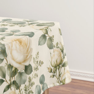 Luxus Ivory-Rose & Salbei-Grün-Eukalyptus-Hochzeit Tischdecke