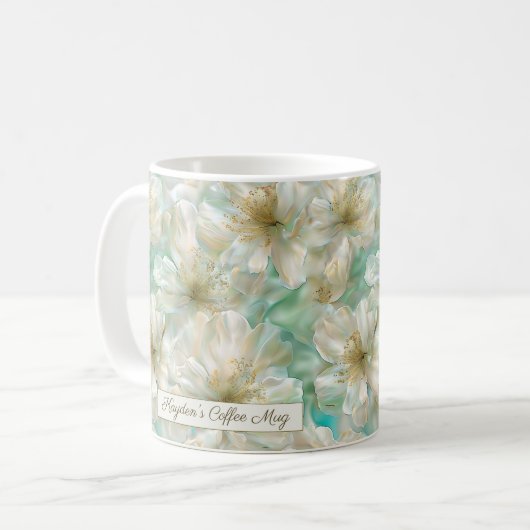 Luxus-Jasmin-Golden-Sage-Grün-Blumen-Script  Kaffeetasse (Vorderseite Links)
