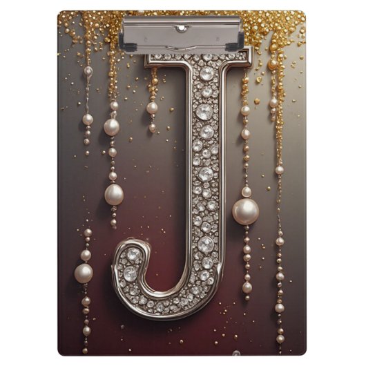 Luxus-Juwel-Buchstabe J-Monogramm mit Glitter Klemmbrett (Vorderseite)