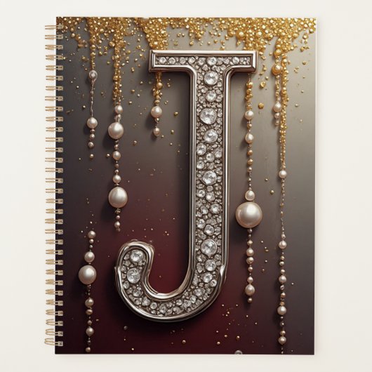 Luxus-Juwel-Buchstabe J-Monogramm mit Glitter Planer (Vorderseite)