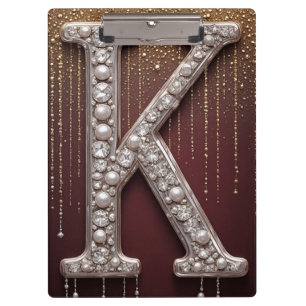 Luxus-Juwel-Buchstabe K-Monogramm mit Glitter Klemmbrett
