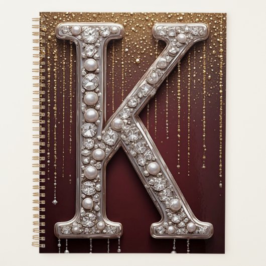 Luxus-Juwel-Buchstabe K-Monogramm mit Glitter Planer (Vorderseite)