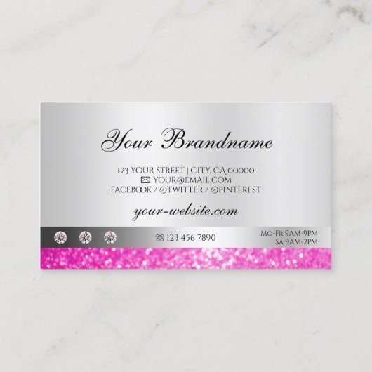 Luxus Juwelen Silver Shimmer Pink Glitzer Diamonds Visitenkarte (Rückseite)