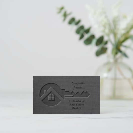 Luxus Key Slate Gray Real Anwesen Business Card Visitenkarte (Stehend Vorderseite)