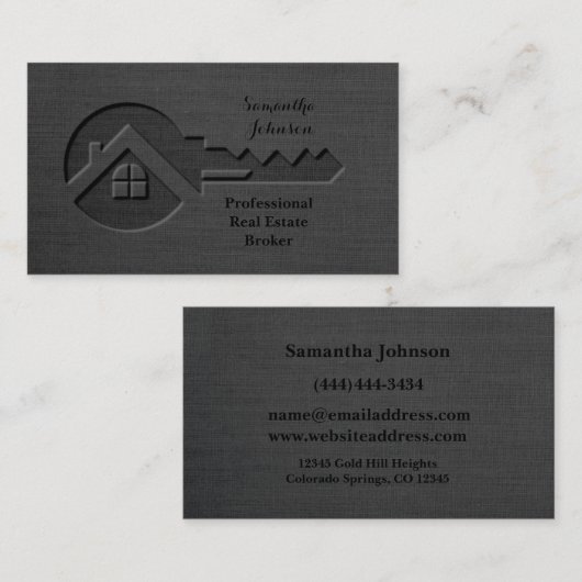 Luxus Key Slate Gray Real Anwesen Business Card Visitenkarte (Vorne/Hinten)