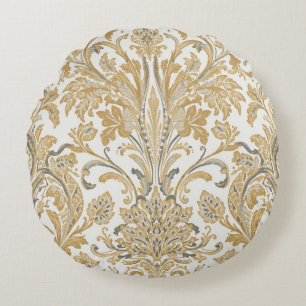 Luxus, Klassisch, Elegant, Gold Beige Muster Rundes Kissen