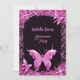 Luxus klassischer Glitzer schwarz rosa Butterfly e Einladung