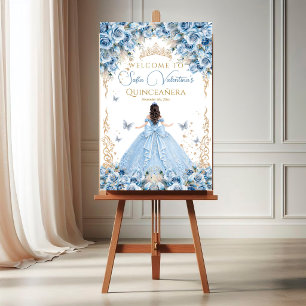 Luxus-Kleid Babyblau Gold Märchen-Schleife Willkom Poster