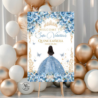 Luxus-Kleid Babyblau Gold Märchenkrone Willkommen Poster