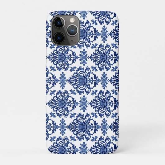 Luxus königsblau-weißes barockes Blumenmuster Case-Mate iPhone Hülle (Rückseite)