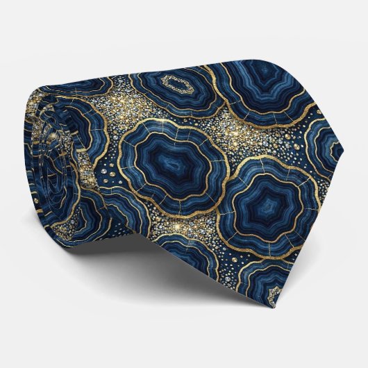 Luxus-Krawatte | Navyblau + Gold-Geoden-Schlips Krawatte (Gerollt)