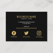 Luxus kühn schwarz und gold Social Media Icons Visitenkarte (Vorderseite)