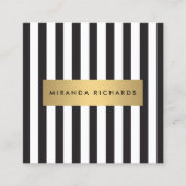 Luxus kühne schwarze und weiße Streifen mit golden Quadratische Visitenkarte (Vorderseite)