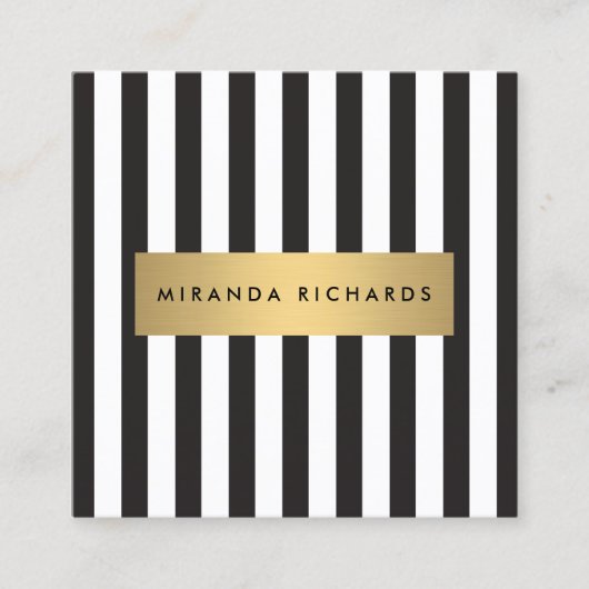 Luxus kühne schwarze und weiße Streifen mit golden Quadratische Visitenkarte (Vorderseite)