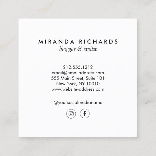 Luxus kühne schwarze und weiße Streifen mit golden Quadratische Visitenkarte (Rückseite)