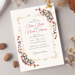 Luxus Kunst Botanisch Blumig Paisley Foto Hochzeit Einladung