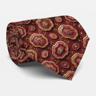Luxus-Kunstseide   Burgund + Gold-Geoden-Schlips Krawatte