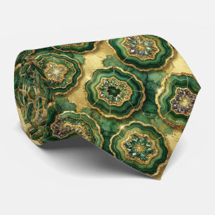 Luxus-Kunstseide Grün + Gold-Geode Krawatte