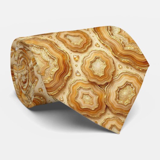 Luxus-Kunstseide | Kamel + Gold-Geoden-Schlips Krawatte (Gerollt)