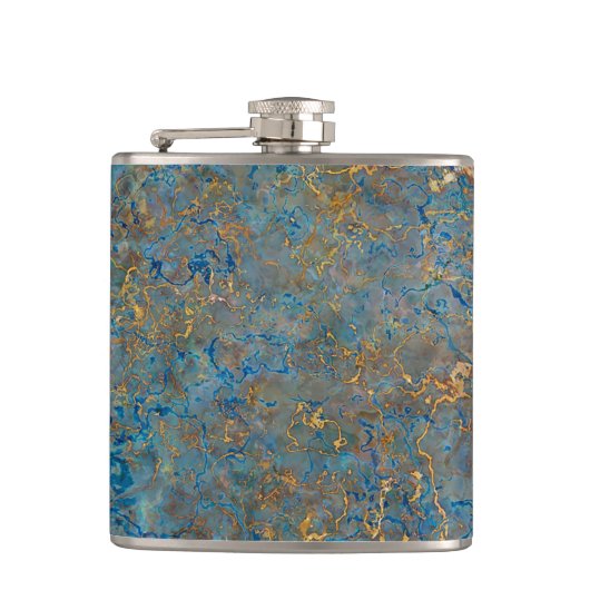 Luxus-Lapis Lazuli Blue und Gold-Marmor Flachmann (Vorderseite)