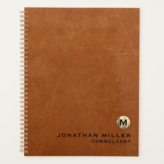 Luxus Leather Gold Monogram Termin Buch Planer (Vorderseite)