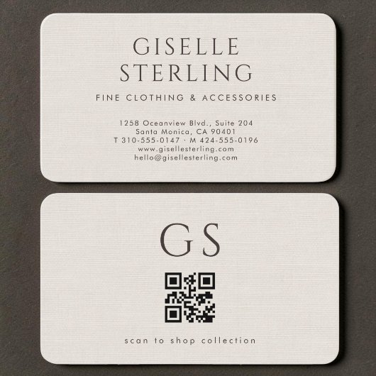 Luxus-Leinen-Boutique-Mode-QR-Code Visitenkarte
