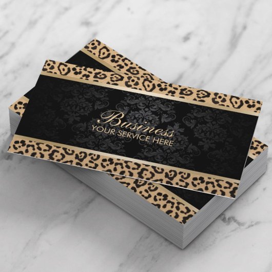 Luxus Leopard Black Damask Schönheitssalon Visitenkarte
