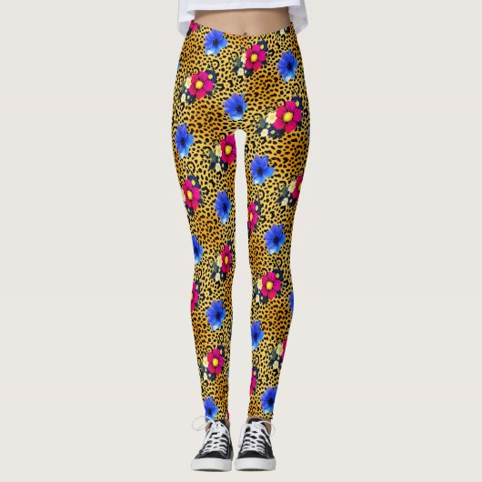 Luxus Leopard mit Blume Print Leggings (Vorderseite)