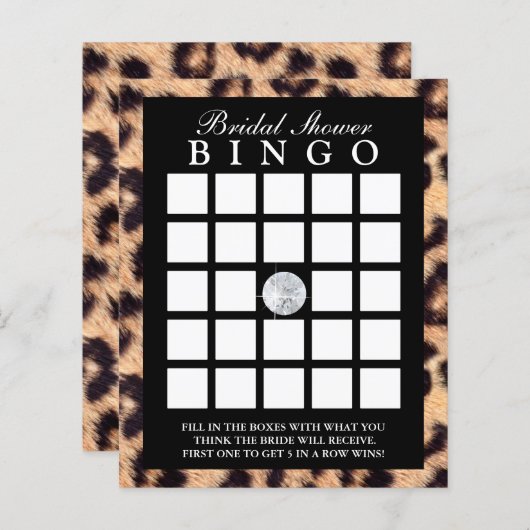 Luxus Leopard Print Brautparty Bingo Game Card (Vorne/Hinten)