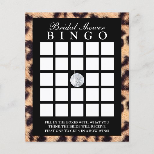 Luxus Leopard Print Brautparty Bingo Game Card (Vorderseite)