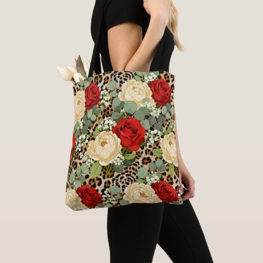 Luxus-Leoparden- & Rot-Rosen-Muster Tasche (Von Nahem)