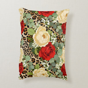 Luxus-Leoparden- und rote Rosen-Muster Dekokissen