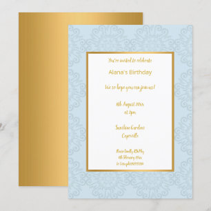 LUXUS LICHT BLAUE GOLD ABSTRAKTER GEBURTSTAG EINLADUNG