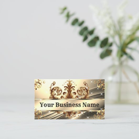 Luxus Light Gold Black Chic Royal Glam Ornamente Visitenkarte (Stehend Vorderseite)