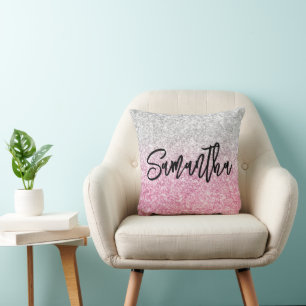 Luxus Light Silber Grau Pink Ombre Glitter Kissen