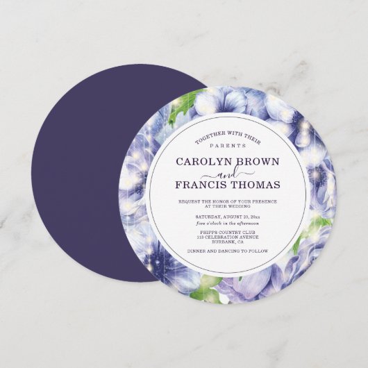 Luxus Lila Floral Anemone Hochzeit Einladung (Vorne/Hinten)
