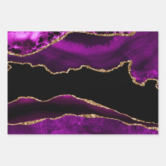 Luxus Lila Gold Glitzer Agate Birthday Geschenkpapier Set (Vorderseite 3)