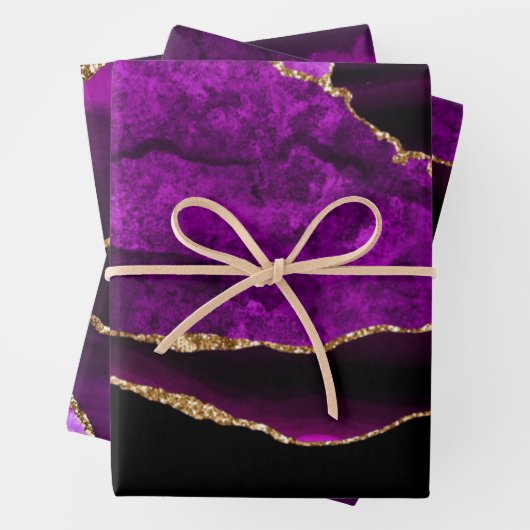 Luxus Lila Gold Glitzer Agate Birthday Geschenkpapier Set (Beispiel)