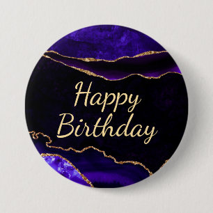 Luxus Lila Gold Glitzer Agate Happy Birthday Button