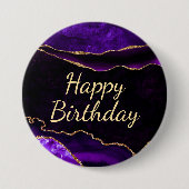 Luxus Lila Gold Glitzer Agate Happy Birthday Button (Vorderseite)