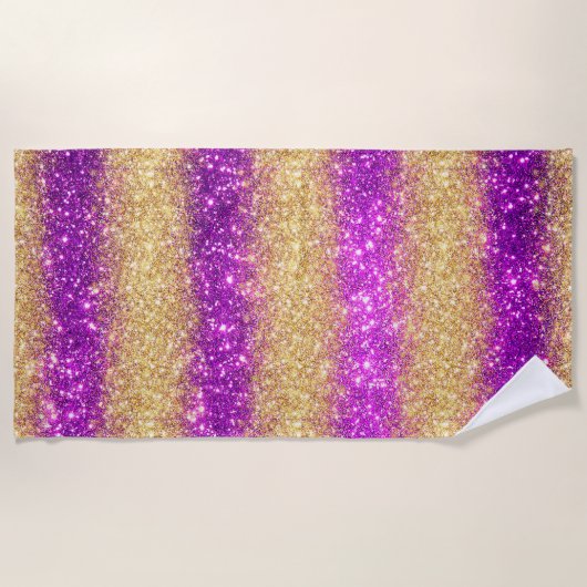 Luxus Lila Gold Glitzer Strandtuch (Vorderseite)